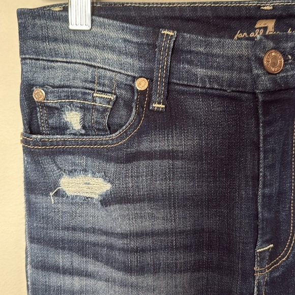 7 for All Mankind High Waist Skinny Jeans Sz 26 EUC Lightly Distressed Med Wash - Picture 9 of 14